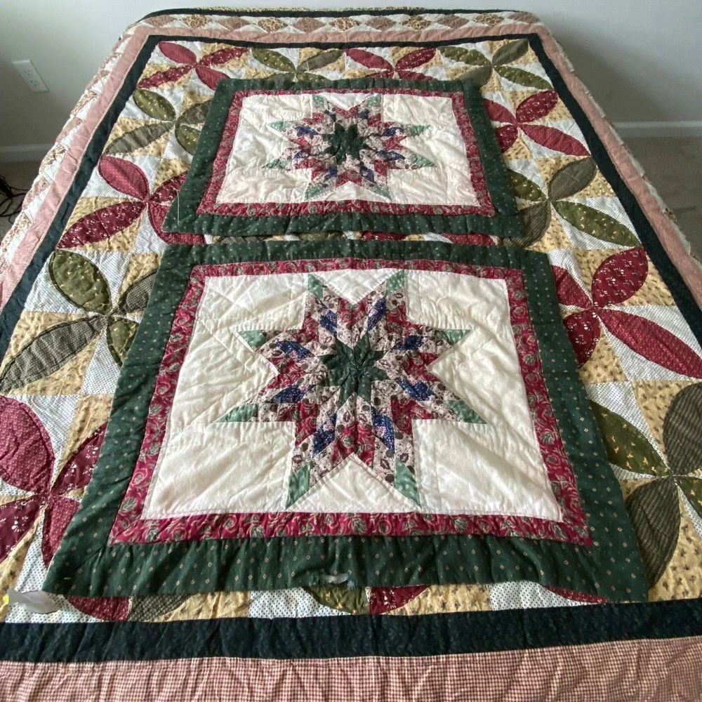 Vintage Quilted Patchwork Standard Pillow Sham Eight Point Star Design